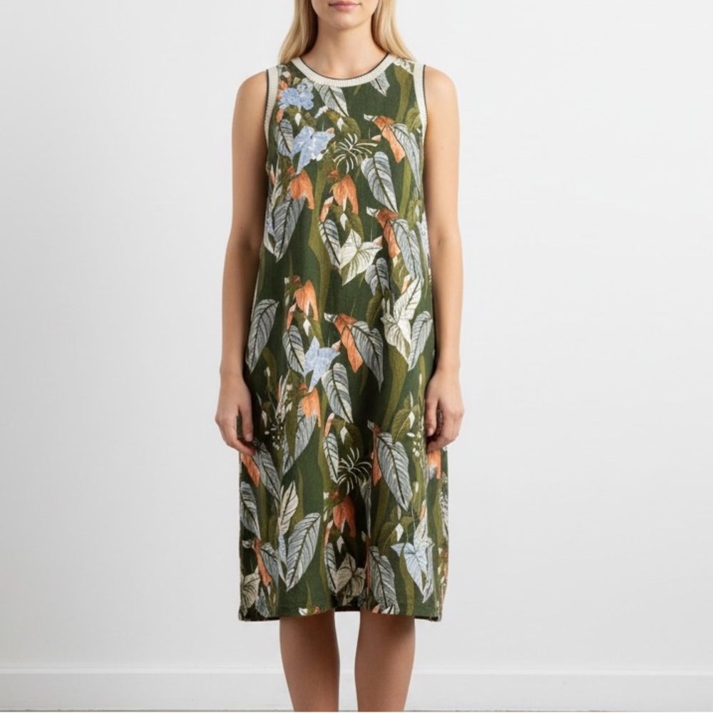 Marfinno Tropical Leaf Print Sleeveless Dress